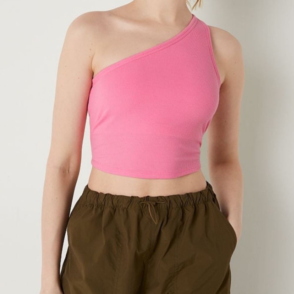 PINK Victoria Secret Rib One Shoulder crop top - size XL NWT